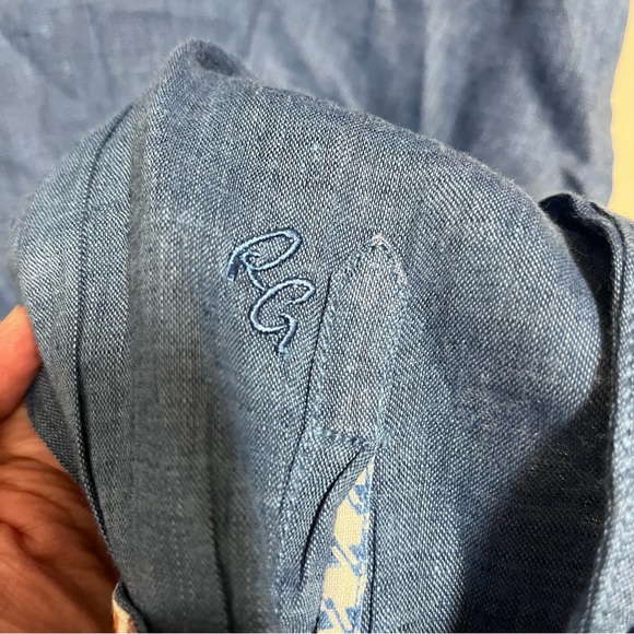 ROBERT GRAHAM 100% Linen Shirt Sz XL Blue w/ Floral Flip Cuff Exquisite EUC - Picture 4 of 5